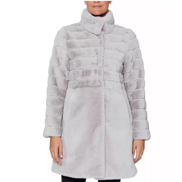 Jones New York Stand Collar Faux Fur Jacket NWT 2X Gray - Picture 1 of 7